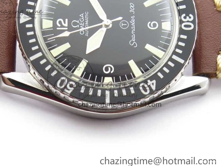 0115 Vintage Seamaster 300 Date T SS B12 Black Dial On Brown Leather Strap A2836 (Free Nylon Strap) WeatherProof 7911